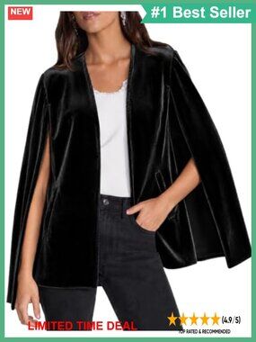 Velvet Cape Blazer Open Front Split Long Sleeve Jacket